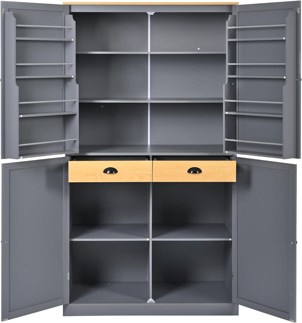 RUNNA High Freestanding Kitchen Pantry with 2 Drawers, 2 Adjustable Shelves, ...