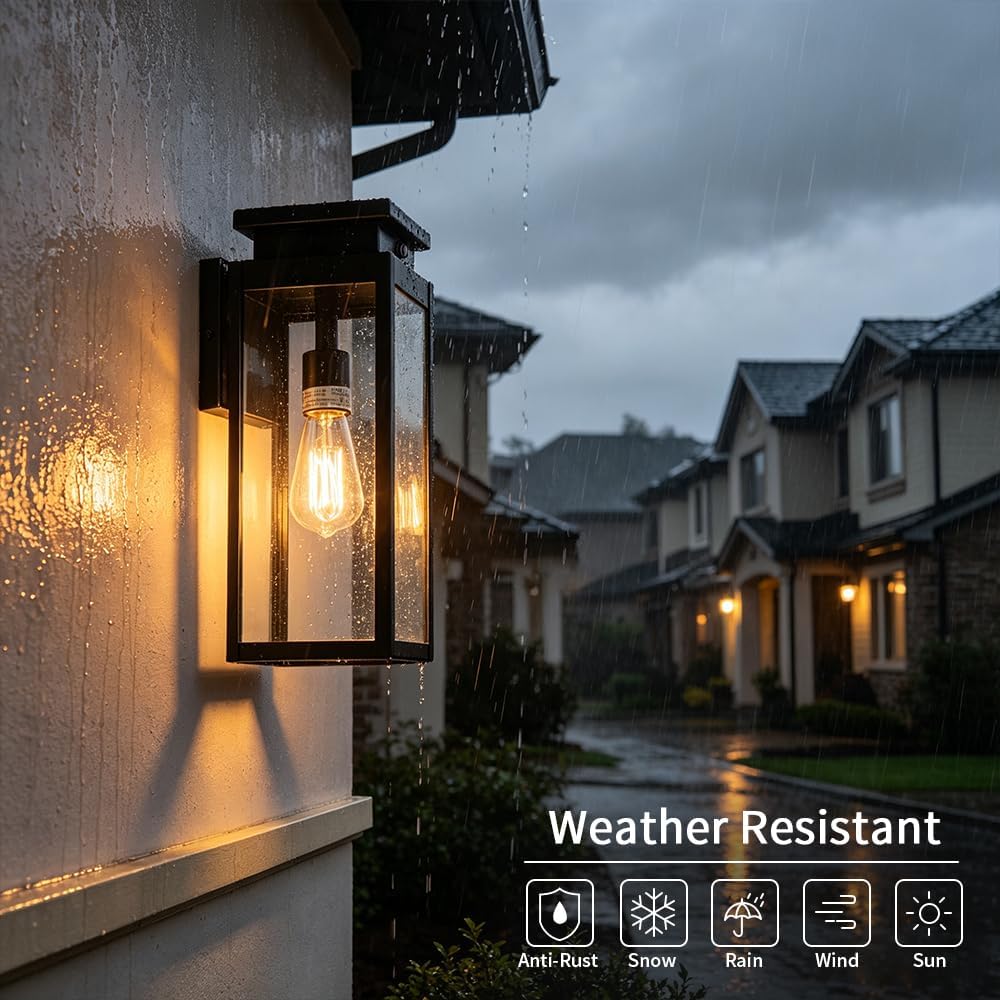 Cerdeco 15" Dusk to Dawn Outdoor Wall Light with 4-Side Clear Glass,2 Pack