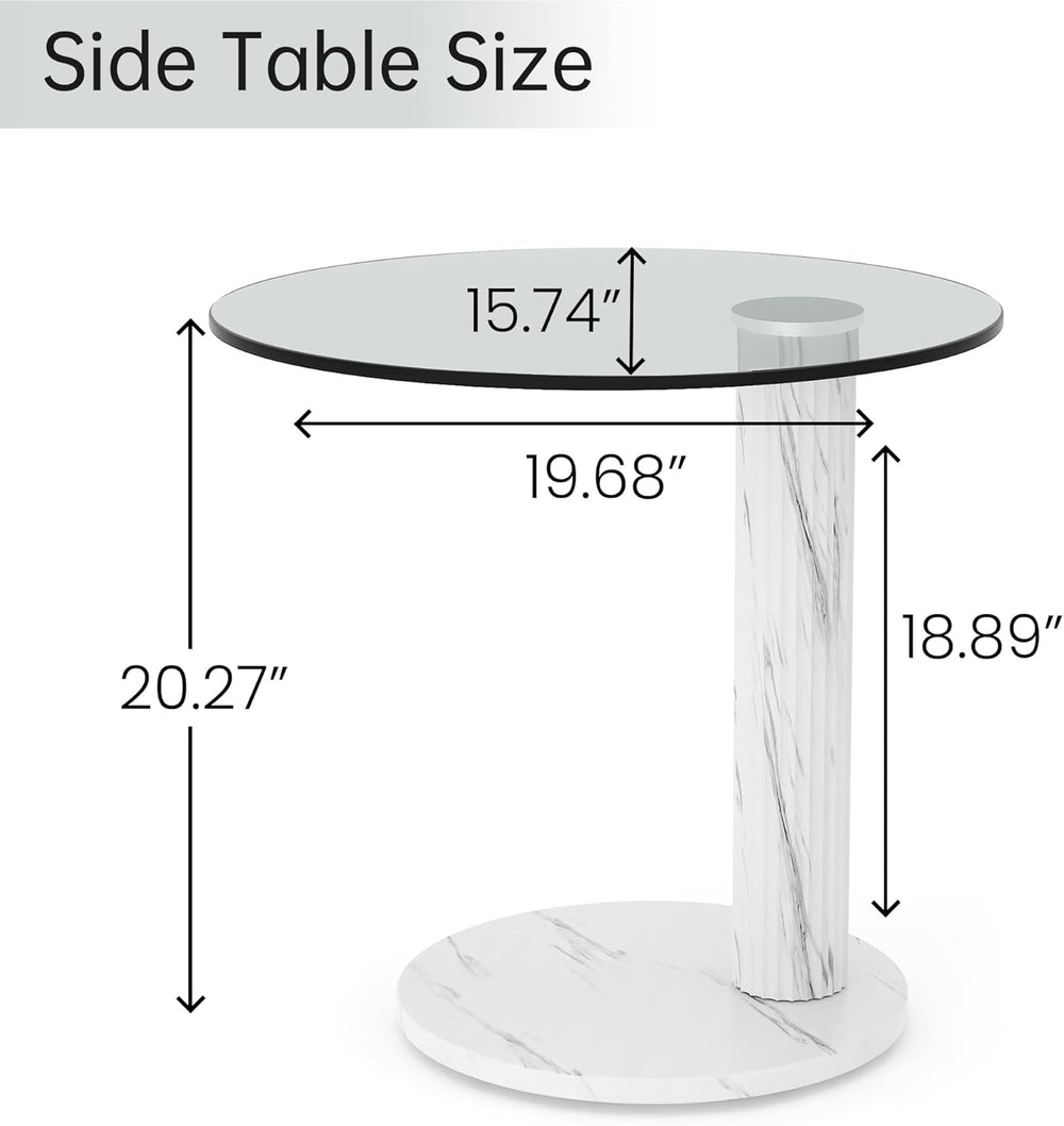 Hooseng Glass Round Coffee Table End Table, 22-Inch Modern Tempered Transpare...