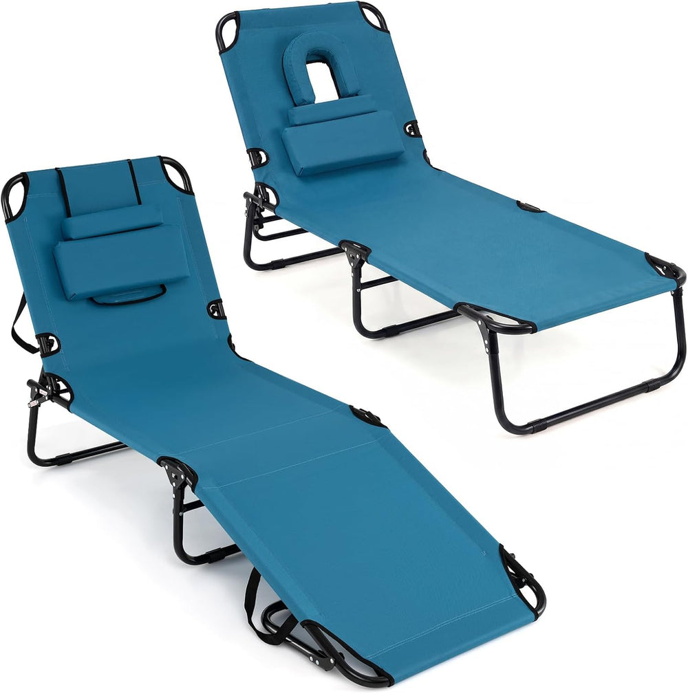 Giantex Folding Beach Tanning Chair, Adjustable Face Down Patio Lounge Chair ...