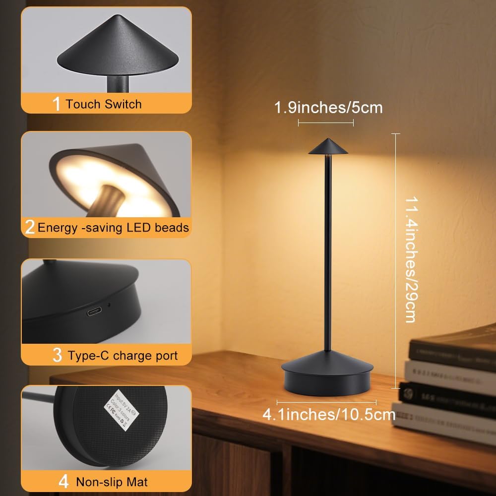EJQ 2 Pack LED Cordless Table Lamp, Portable 6000mAh Rechargeable, Touch Cont...