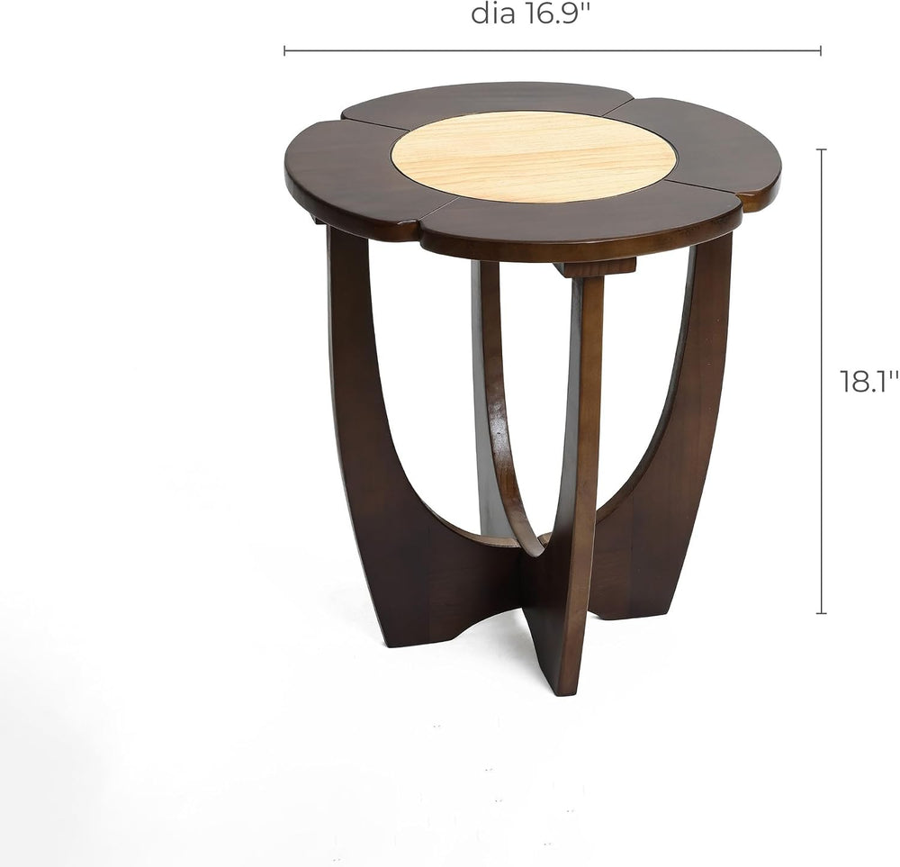 LuxenHome 18" Round Side Table, Mid-Century Modern Wood End Table with C...