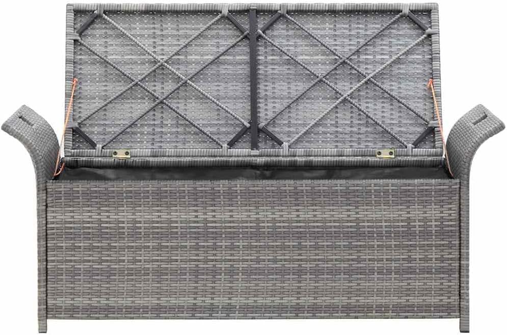 Poly Rattan Patio Storage Bench with Cushion, 54.3" Waterproof PE Outdoo...