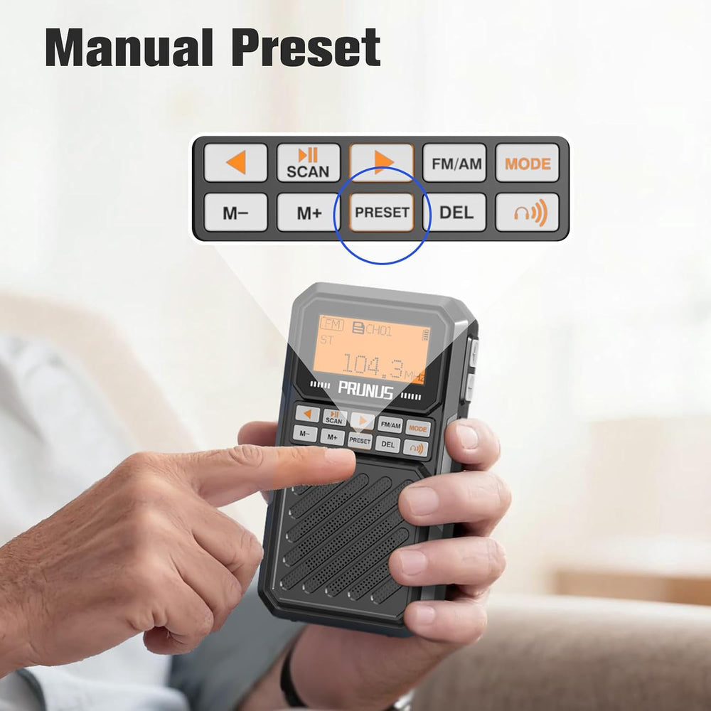 PRUNUS J525 Portable Radio AM FM with Bluetooth Earphone Output, Preset