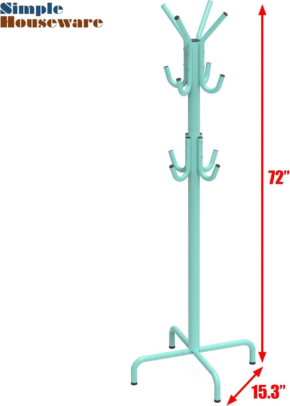 Simple Houseware Standing Coat Hanger Organizer Rack, 12 Hooks, Turquoise