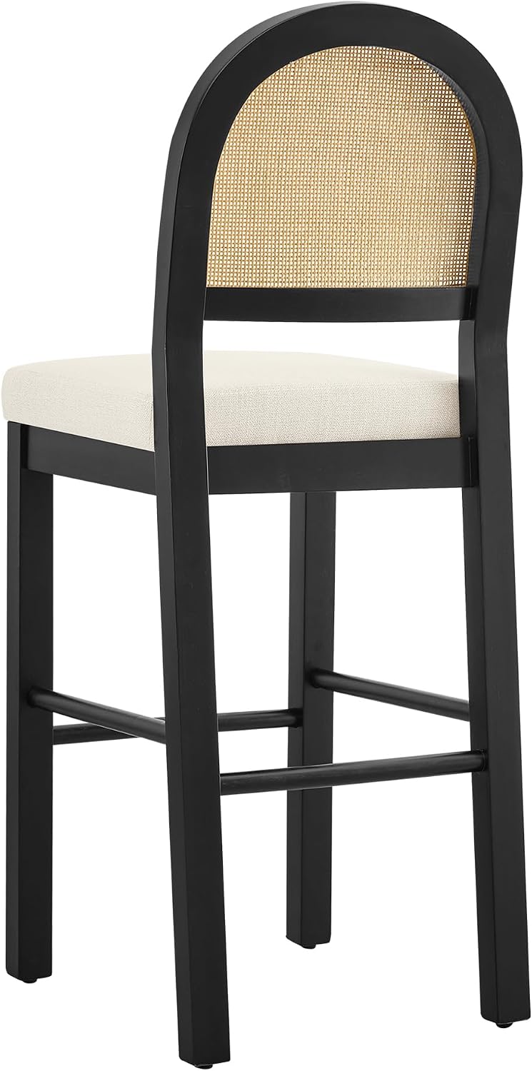 KISLOT Upholstered Rattan Bar Stools, 30'' Bar Height, Set of 2, Black