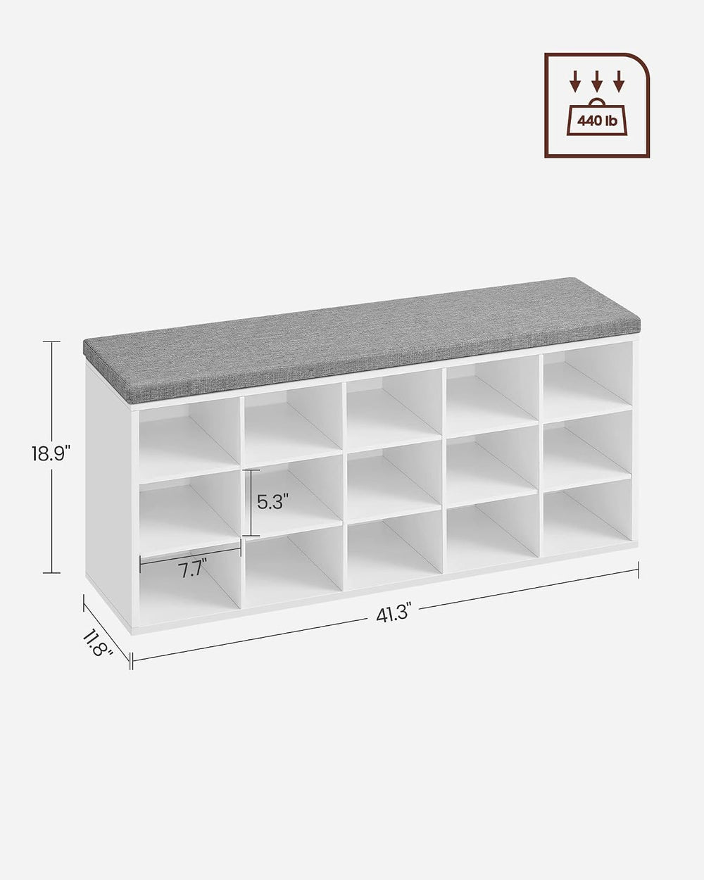 VASAGLE Shoe Bench with Cushion, 15 Compartments, 11.8 x 41.3 x 18.9 Inches |...
