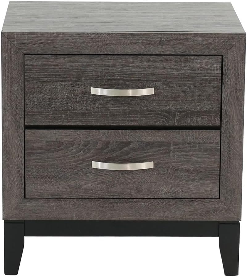 Two-Tone Nightstand with 2 Drawers, Foil Grey and Black,for Small Spaces
