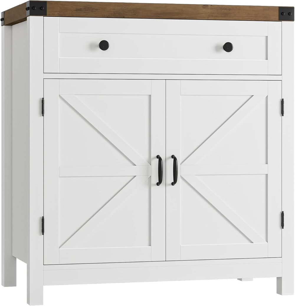 HOSTACK 31.5"W Kitchen Storage Cabinet, Farmhouse Coffee Bar Cabinet, Wh...
