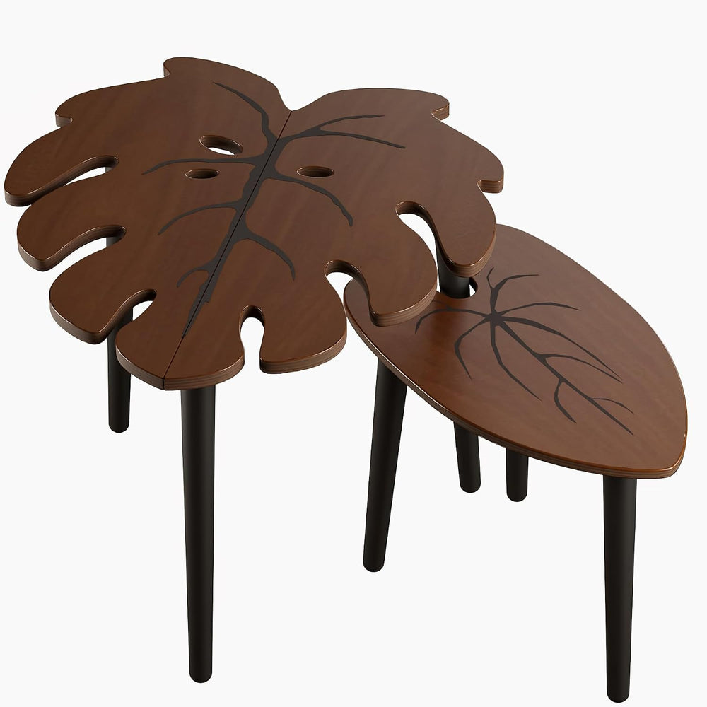 BAMEOS Monstera Leaf Nesting Tables Set of 2, Small Side Tables f Set with Le...