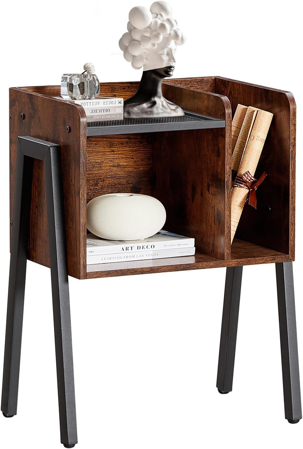 VECELO Nightstand Industrial End Table,Bedside Table with 2-Tier Open Storage...