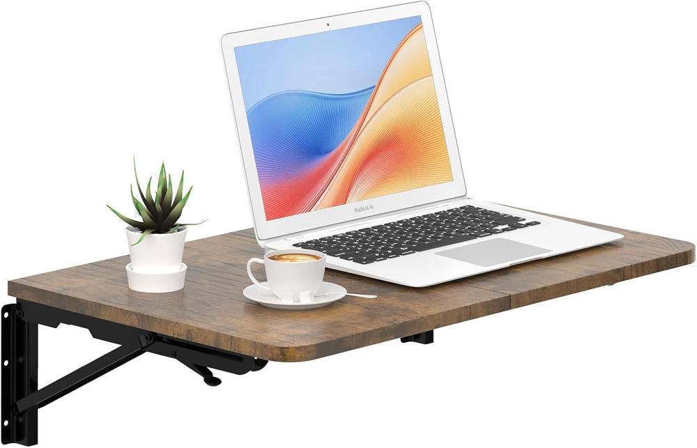 TEAMIX Wall Mounted Folding Table, Rustic Brown Floating Desk for Small Space...