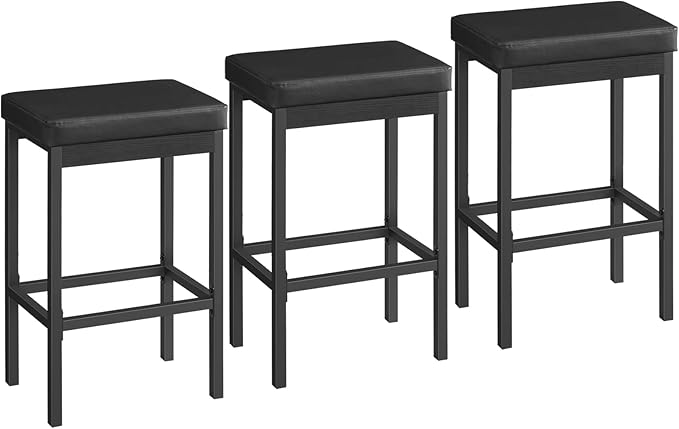 HOOBRO Bar Stools, Set of 3 Modern Black Rectangular Bar Chairs, 24.8-Inch He...