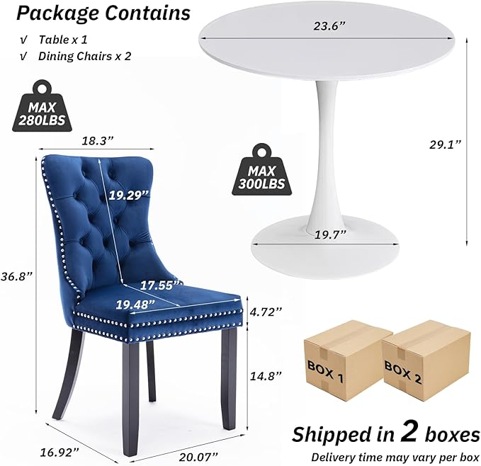 SoarFlash Kitchen Table and Chairs for 2, 24" Dining Table Set for 2 wit...