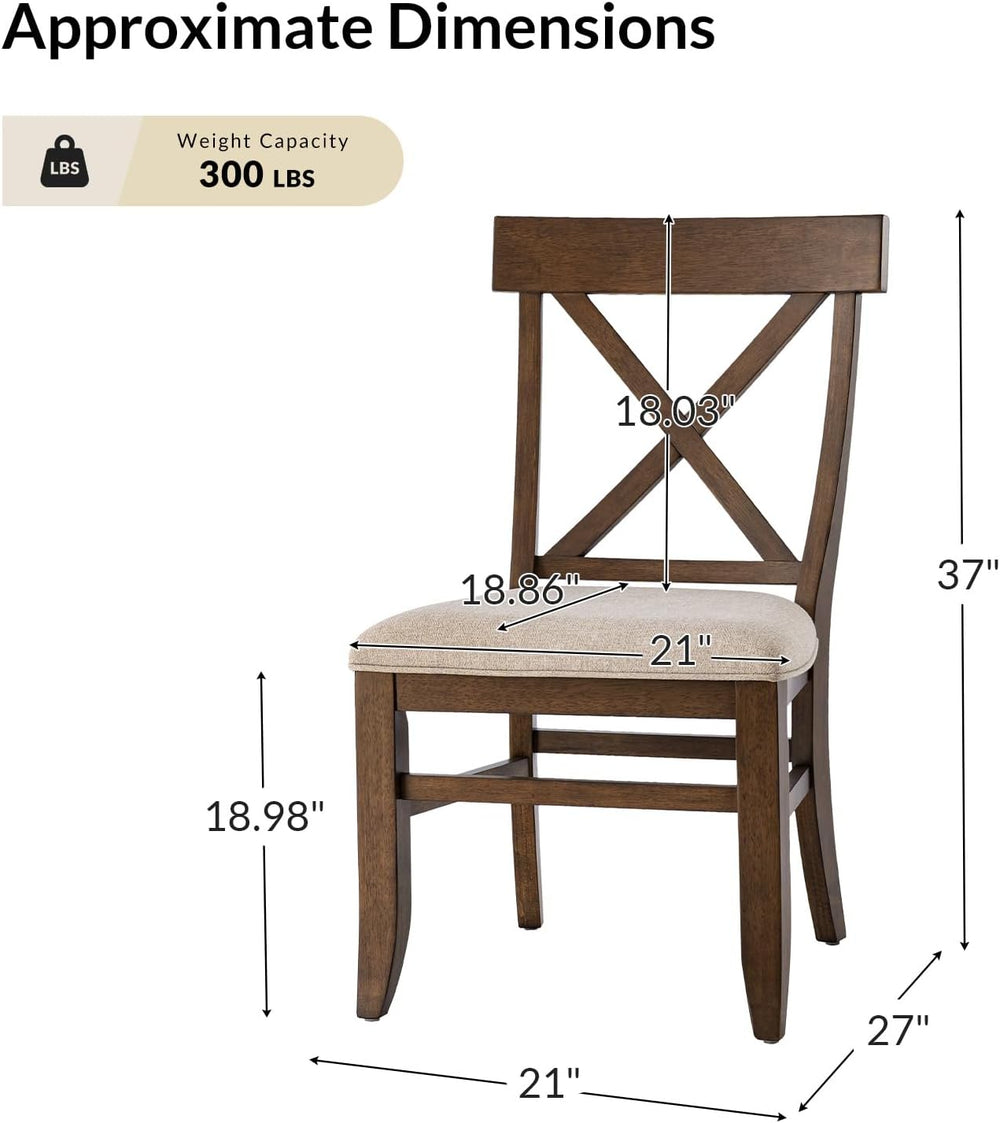 Farmhouse Upholstered Dining Chairs Set of 2, Walnut | Wooden Kitchen Chairs ...