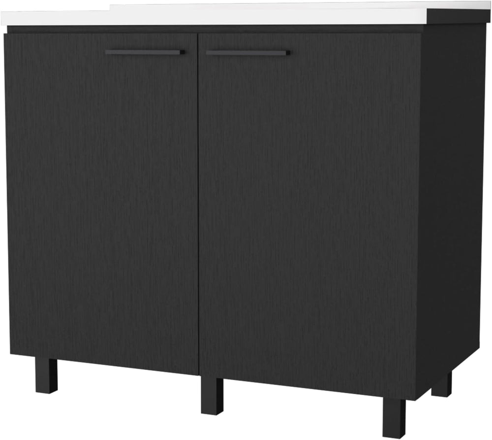2 Piece Kitchen Set with Wall Cabinet and Utility Sink in Black | Includes st...