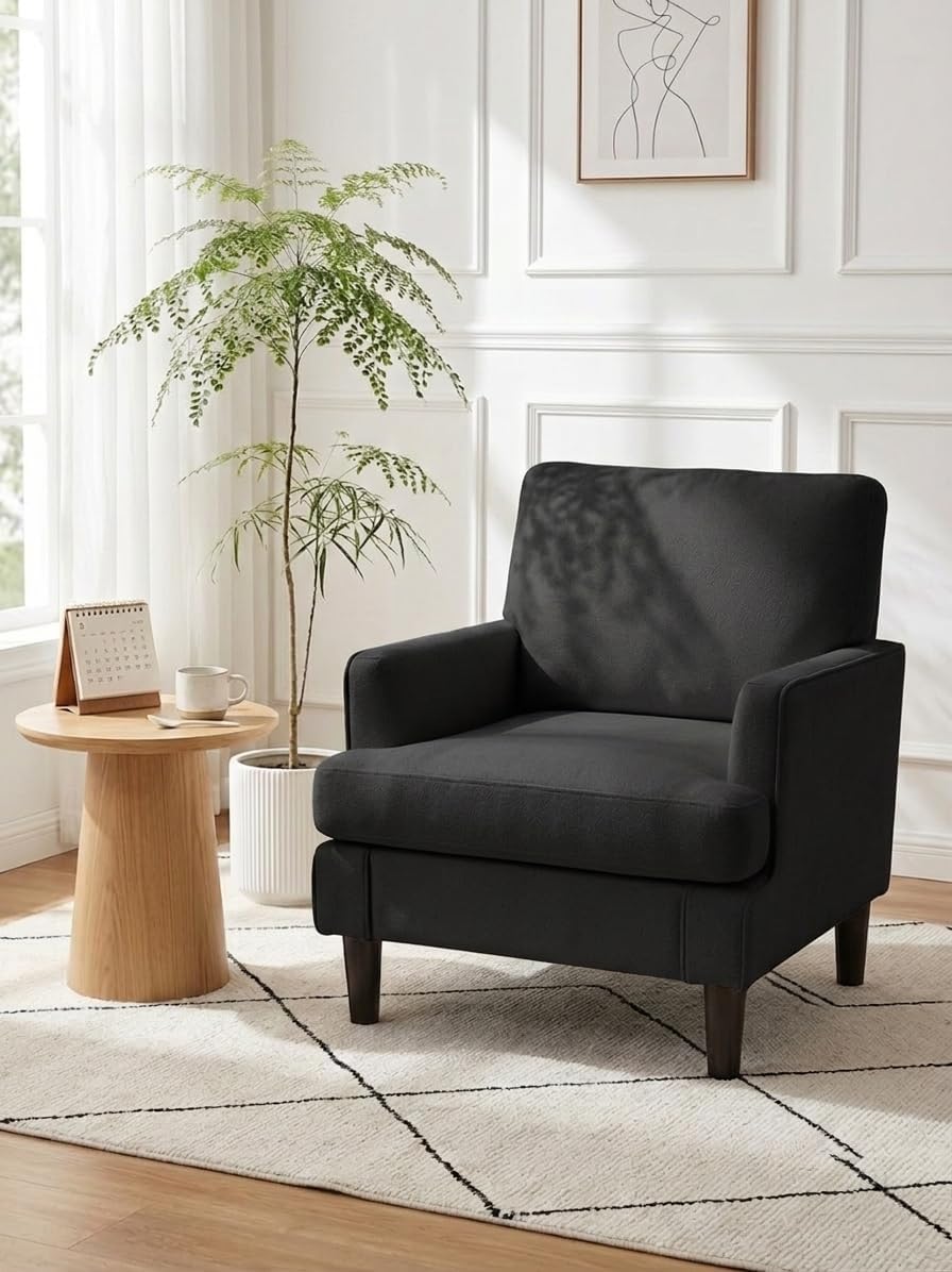Kromax Accent Chair for Living Room, No Screws Assembly Required, Black