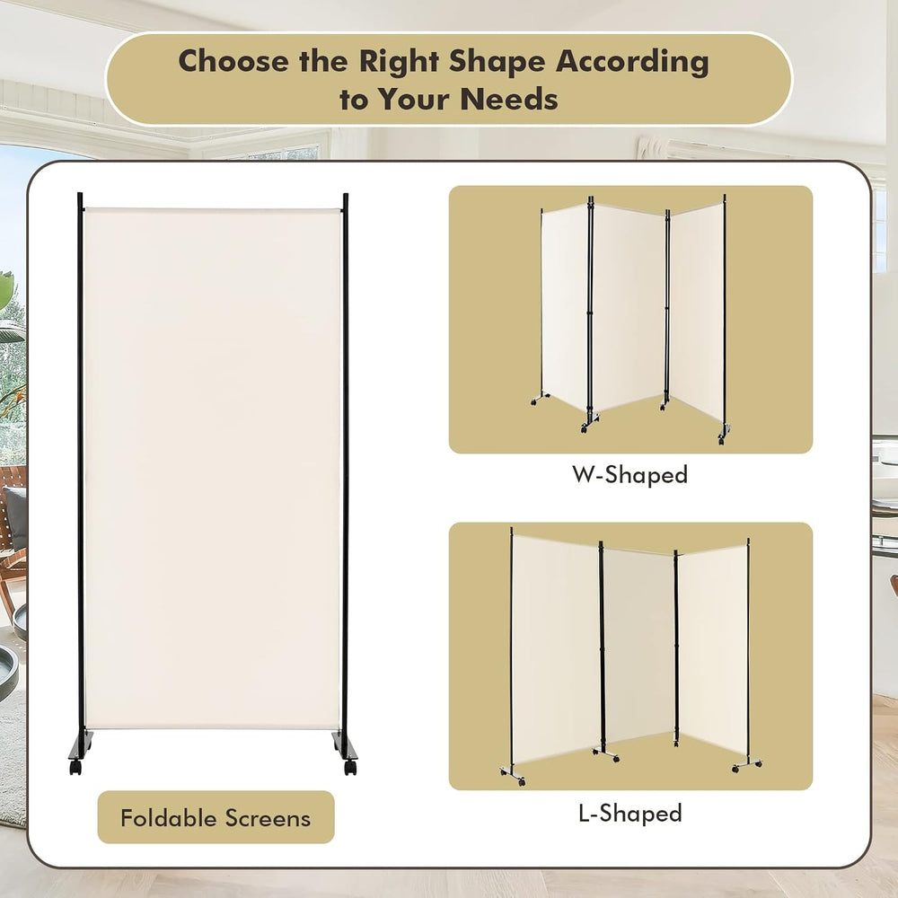 Giantex 3 Panel Folding Room Divider with Wheels, 103" x 71", Beige