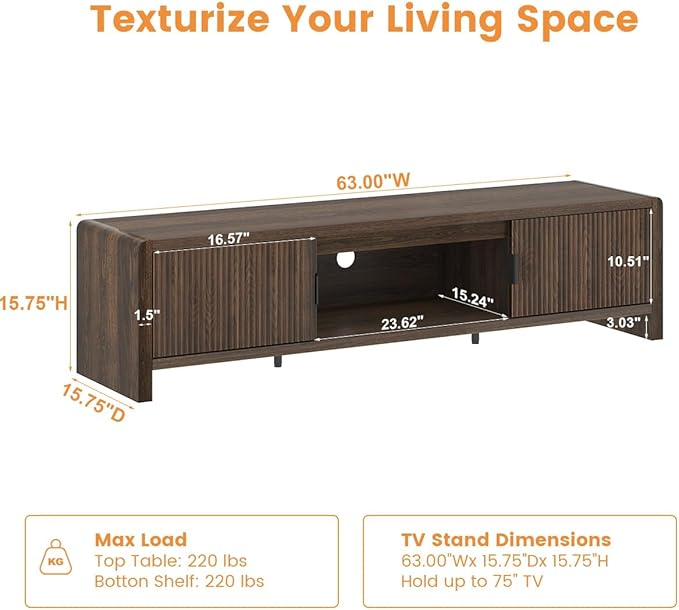 FATORRI TV Stand for 75/65/55 Inch TVs, Mid Century Modern Entertainment Cent...
