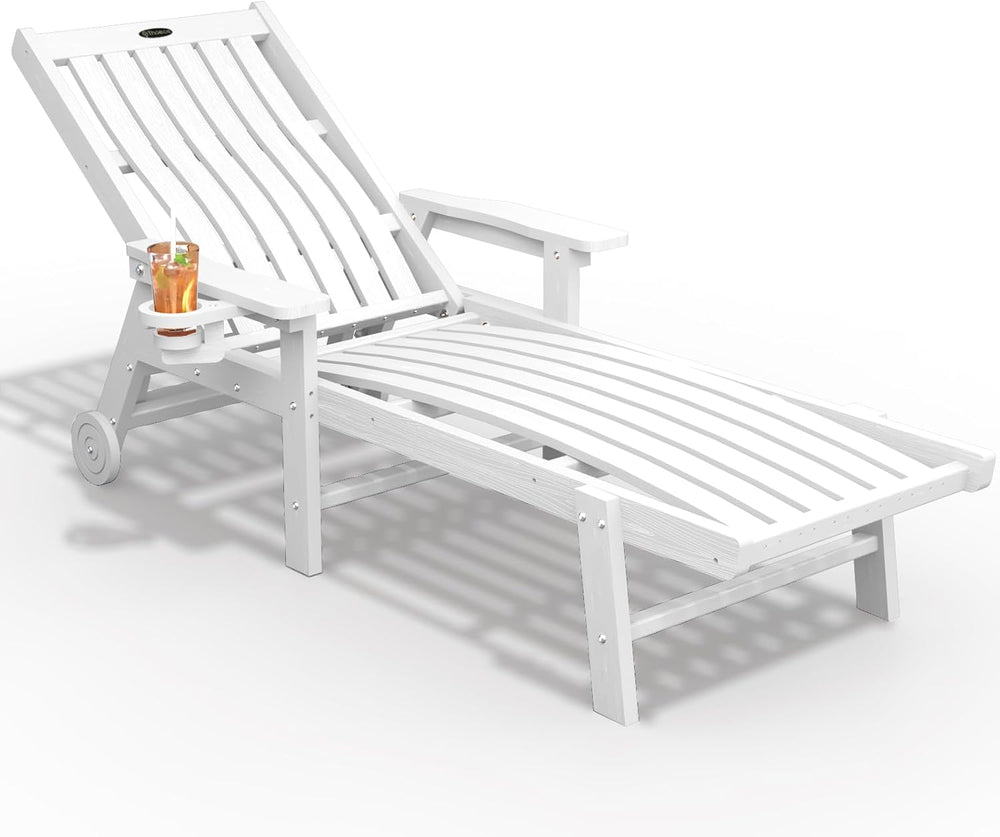 THOEOE Patio Chaise Lounge Chair,HDPE Lounge Chair Outdoor with Wheels | Over...