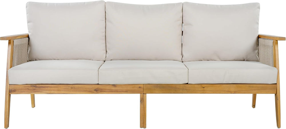 Christopher Knight Home Outdoor 3 Seater Patio Sofa with Acacia Wood Frame an...