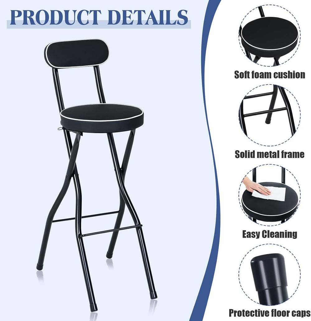 Thyle 1 Pcs 29.5 Inch Folding Bar Stool with Backrest Tall Foldable Stool Cha...