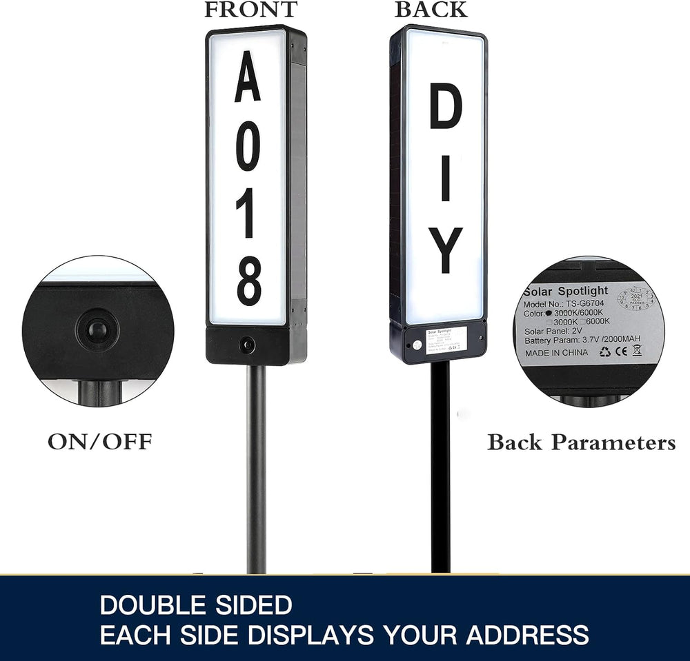 Double Sided Solar Address Plaques House Number, 2 Solar Panel Outdoor Waterp...