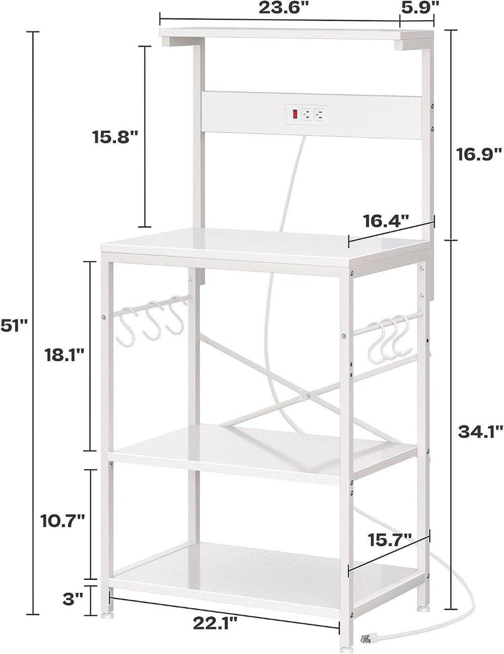 SUPERJARE Kitchen Bakers Rack with Power Outlet, Coffee Bar Table 4 Tiers, Ki...