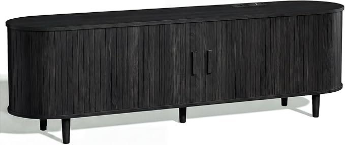 65" Mid Century Modern TV Stand, Wood TV Consoles with Sliding Doors and...