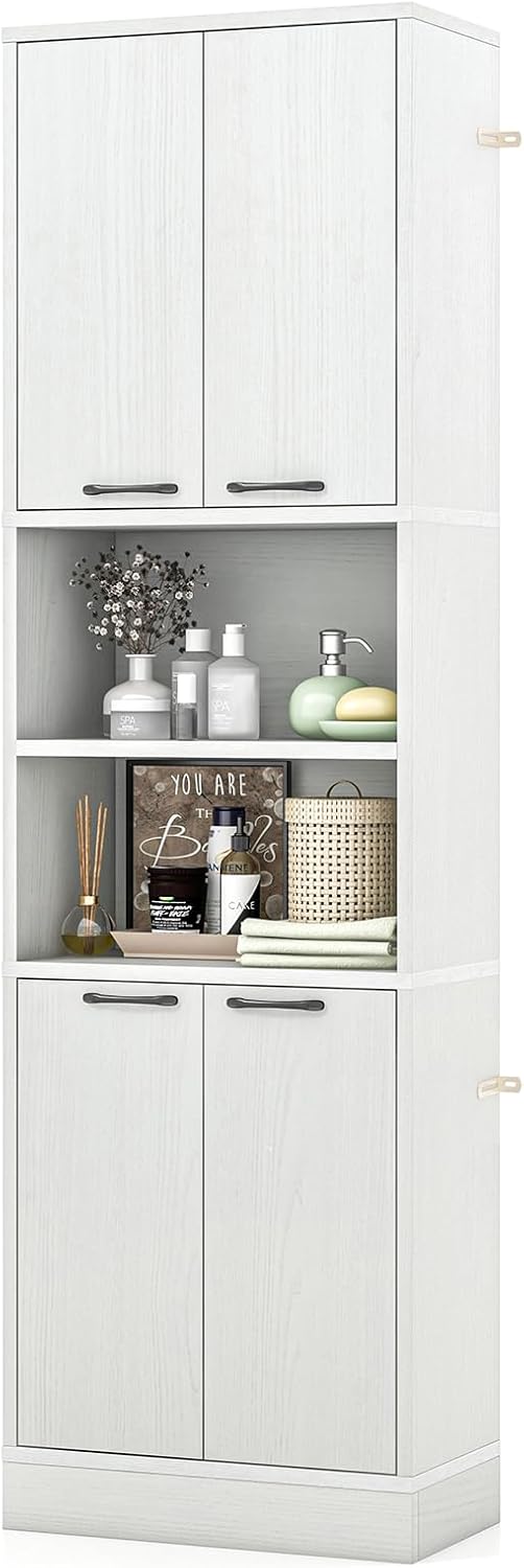 TANGZON 190CM Tall Kitchen Cupboard, 4-Door Storage Cabinet with Enclosed Cab...