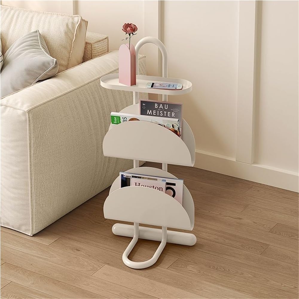 Metal 3-Tier Side Table with Magazine Rack, Small End Table with Open Storage...