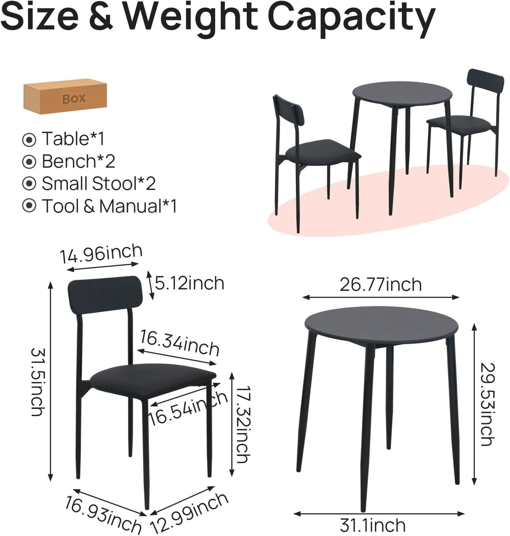 Round Dining Table Set for 2, 3-Piece Wood Tabletop Samill Kitchen Table and ...