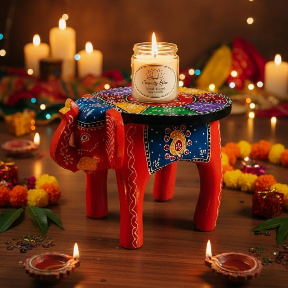 End Table, Handmade Wooden Elephant Side Table, Small Round End Table, Nights...