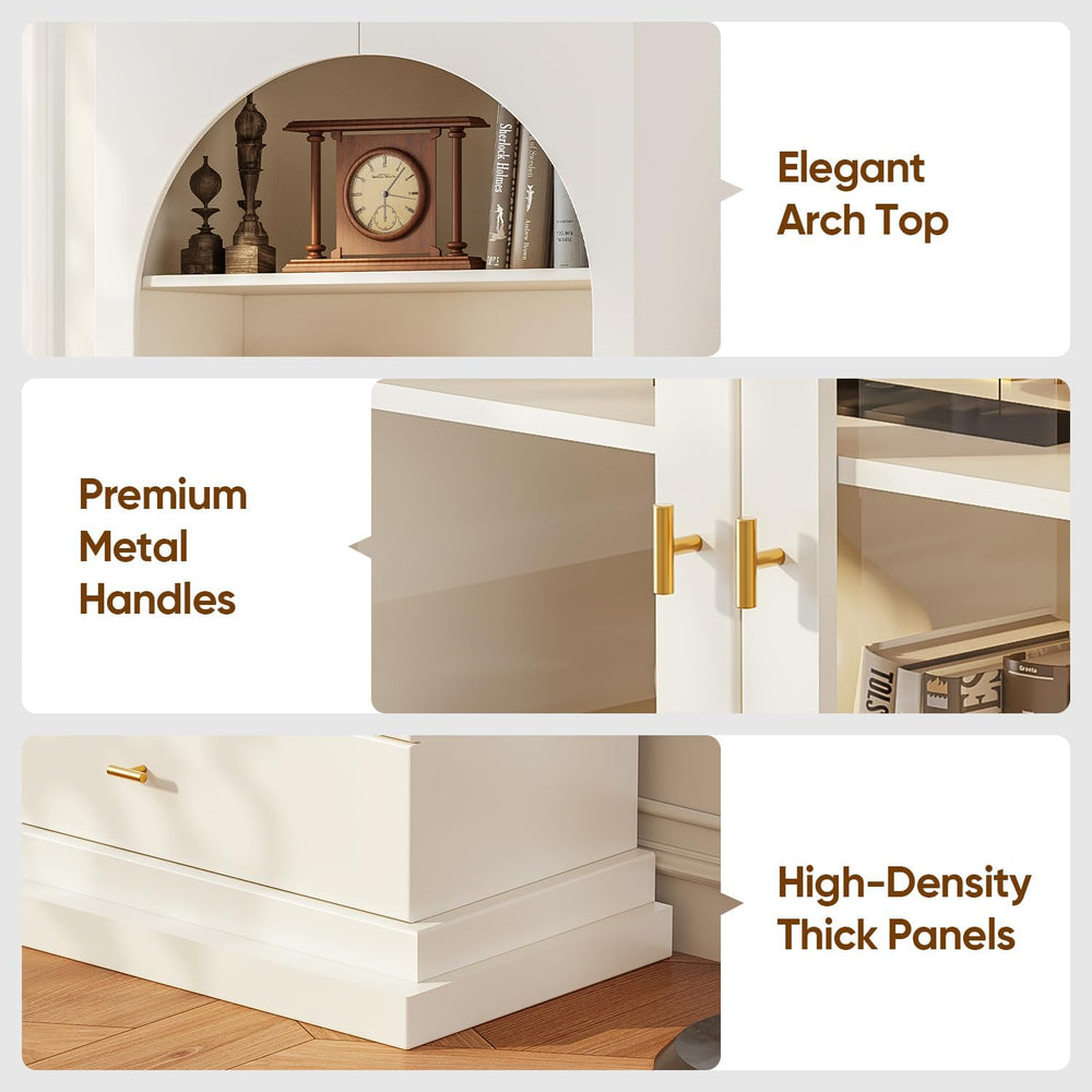 Vyre 71" Arched Kitchen Cabinet with Glass Doors, Tall Display and Stora...
