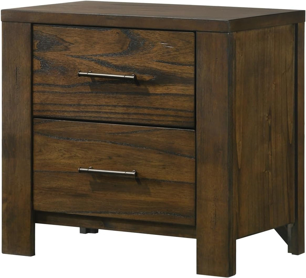 Oak Finish Nightstand 1pc Contemporary Two-Drawers Nightstand Bed Side Cabine...