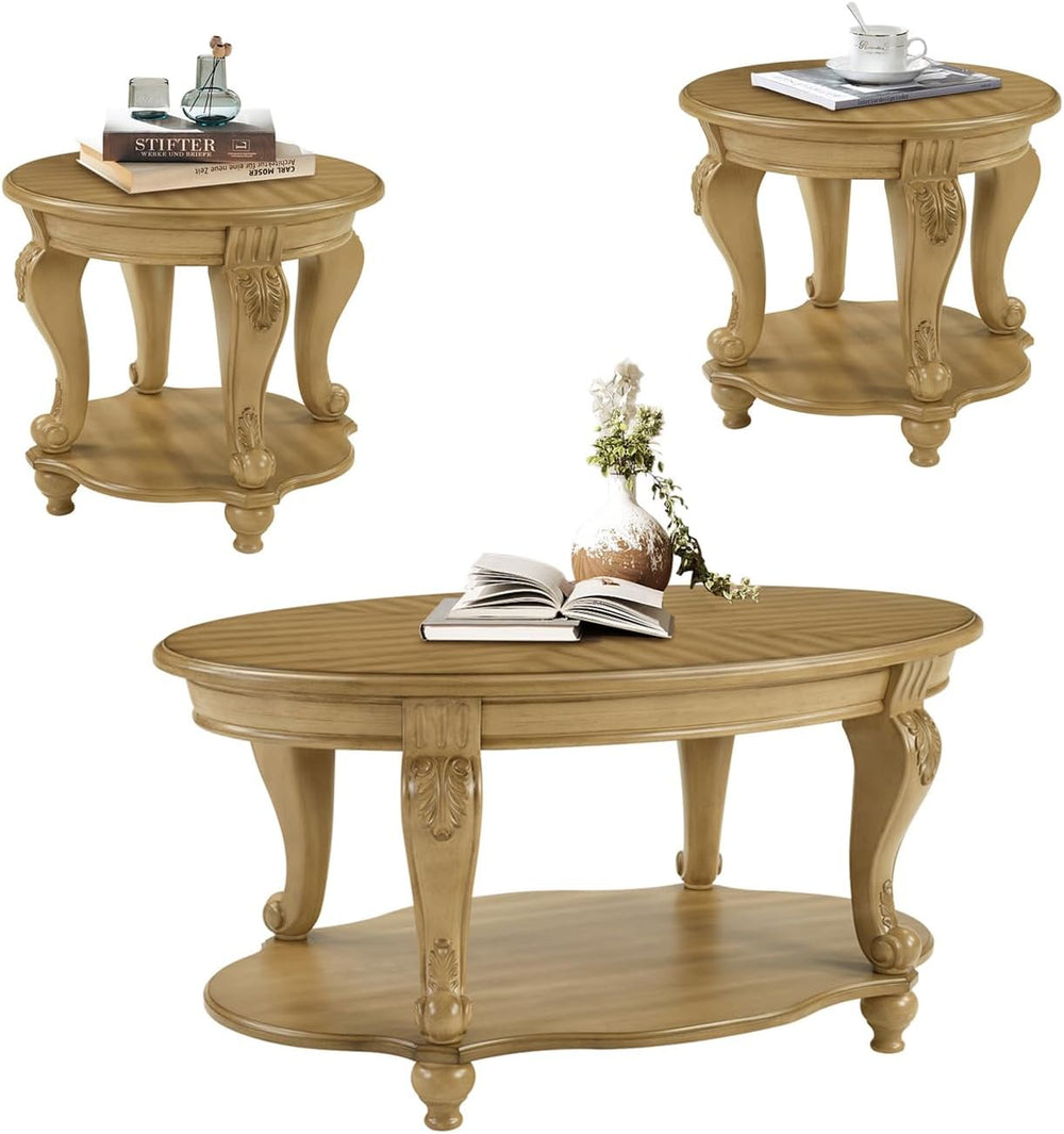 LKTART 3-Piece Coffee Table Set, Coffee Table and Round End Tables Set of 2, ...
