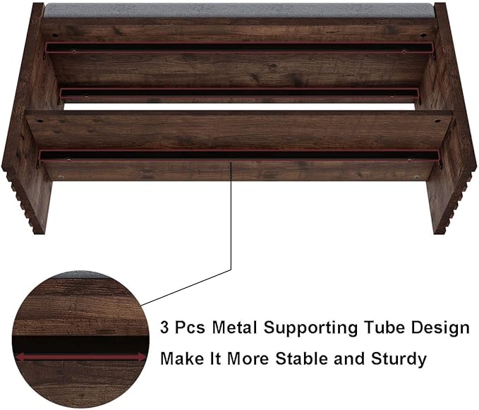 BON AUGURE Entryway Bench with Shoe Storage, 2-Tier Shoe Rack Bench with Cush...