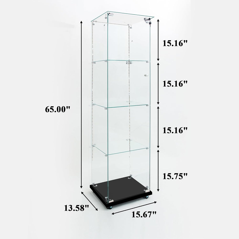 4-Shelf Glass Display Cabinet with LED Lights Strip and Lock, Curio Cabinets ...