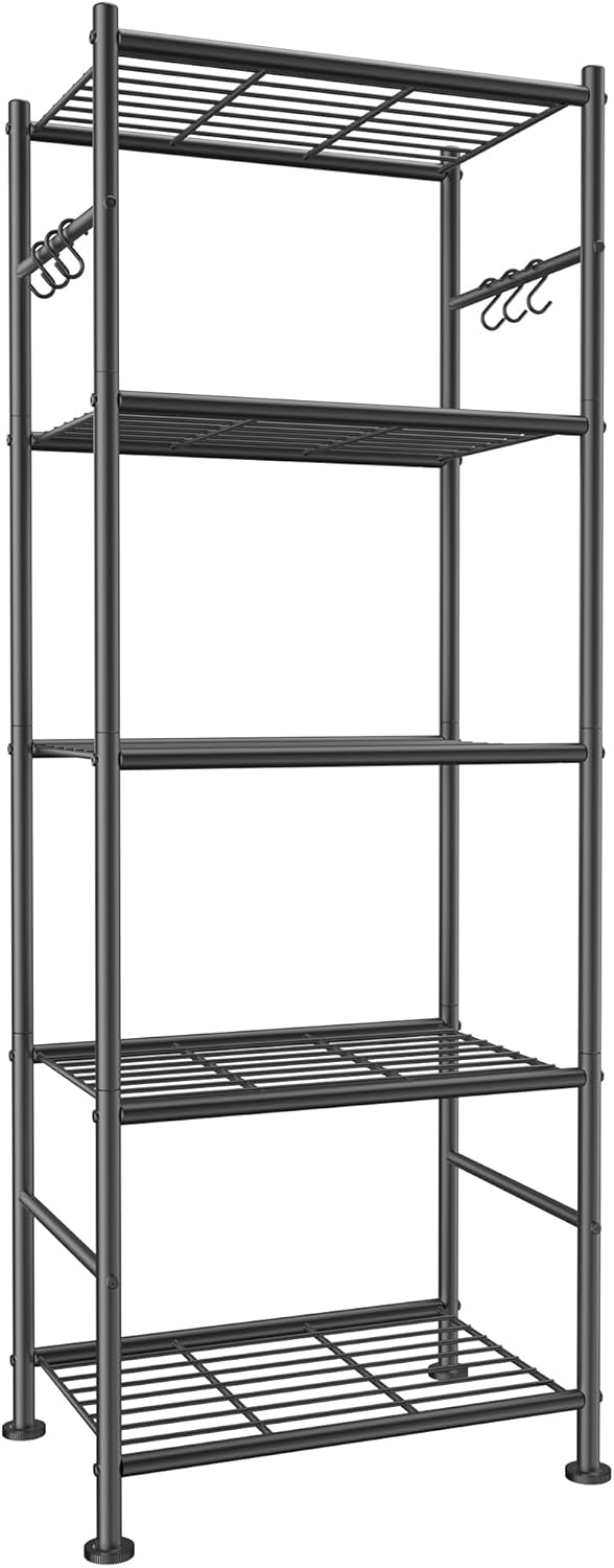 Sakugi Storage Shelves - 5-Tier Large Capacity Shelf Organizer with Hooks, He...