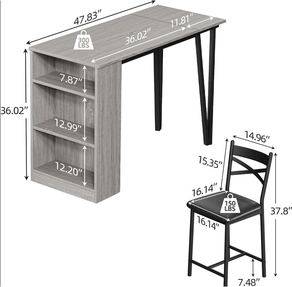 GAOMON 3 Piece Bar Table Set for 2, Bar Table and Chairs Set with with Flip T...