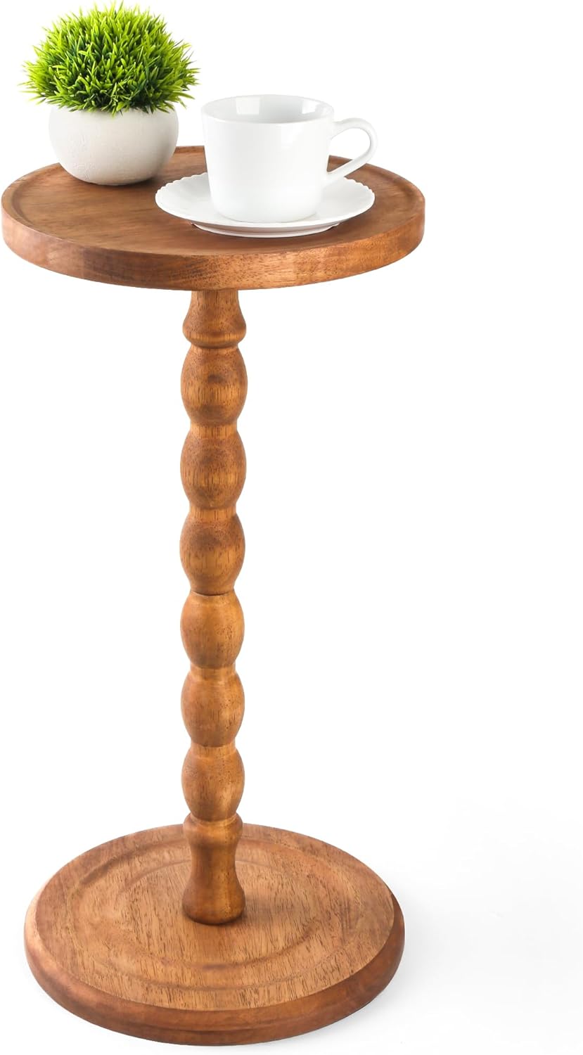 Round Side Table, Rubberwood Small Drink Table, Solid Wood Coffee Table with ...