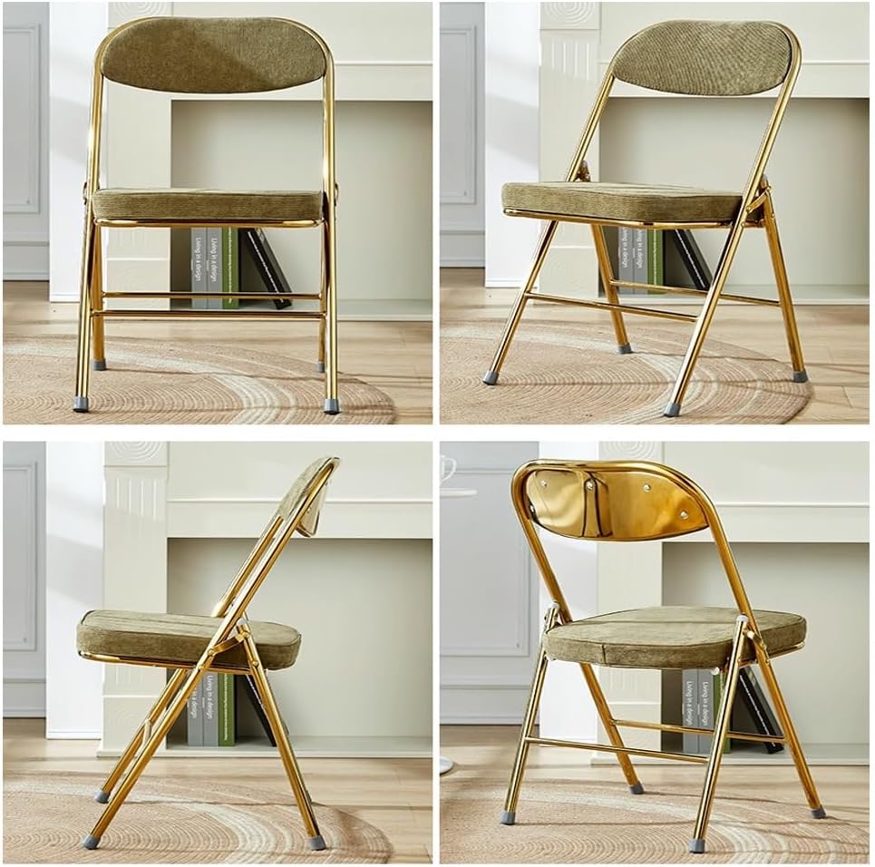 Corduroy Fabric Folding Chair, Home Balcony Retro Folding Chair, Metal Foldab...