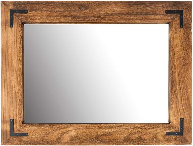 YOSHOOT Rustic Wooden Framed Wall Mirror, Natural Wood Bathroom Vanity Mirror...