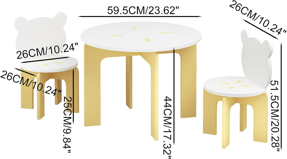 3-Piece Table & Chair Set, Cute Bear-Back Chairs | Ages 3-8 Boys & Gi...