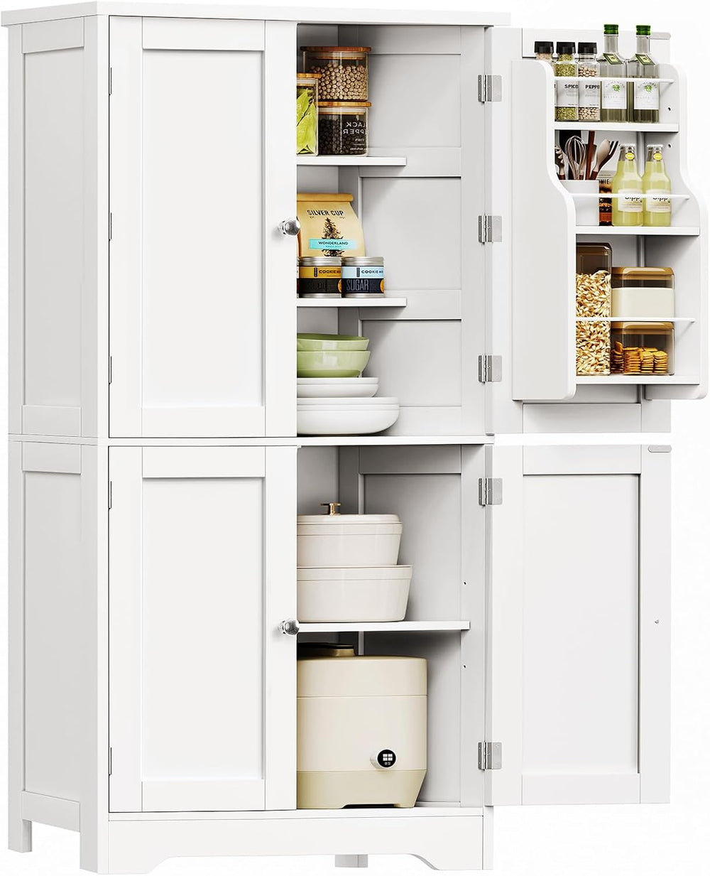 TEENFON 51" H Pantry Cabinet with 4 Doors, Kitchen Cabinet with 6 Door S...