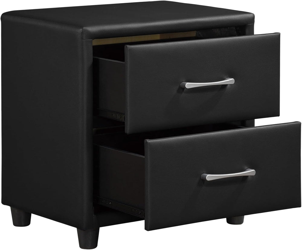 Contemporary Durable Faux Leather Covering Nightstand of Drawers Silver Tone ...