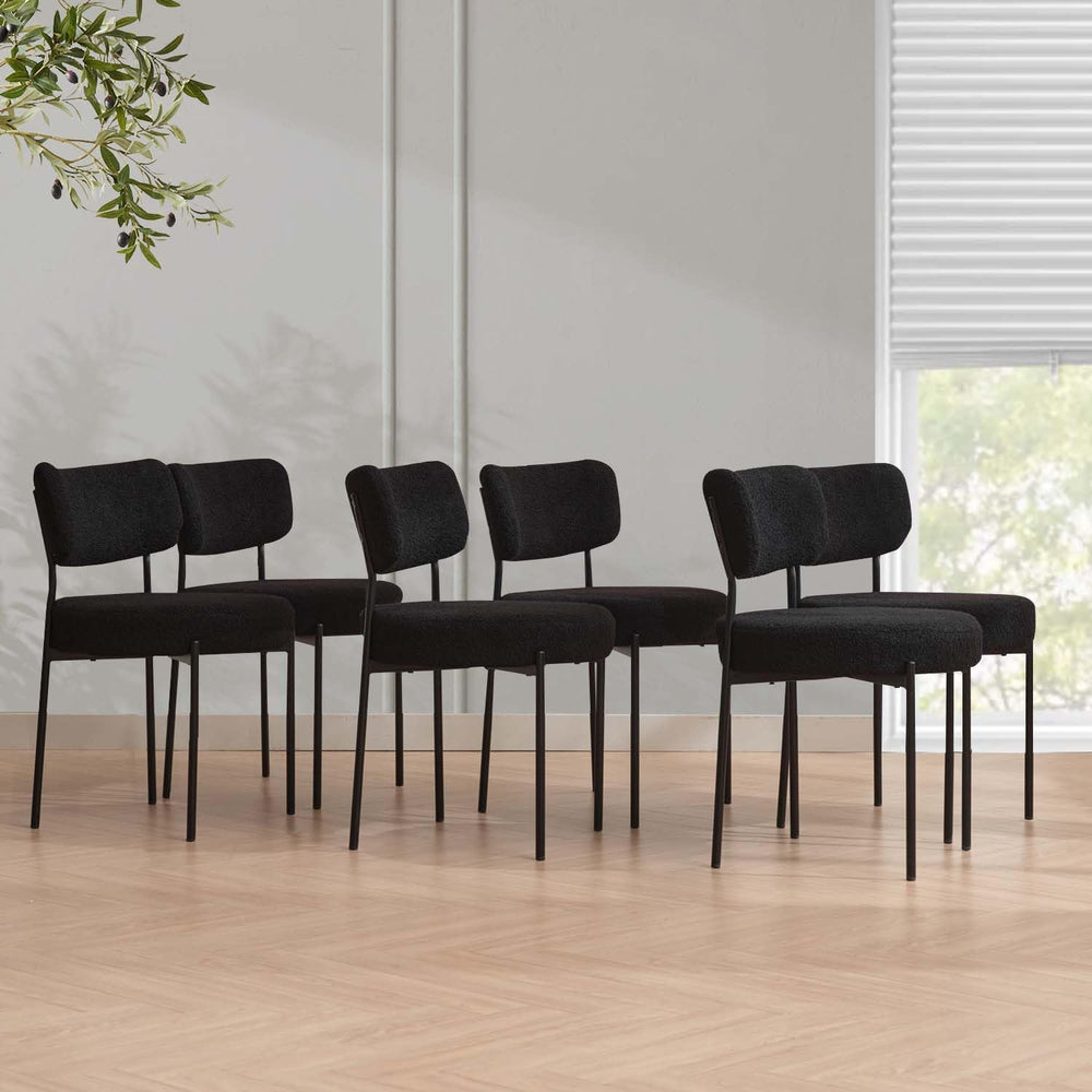 2.7" Black Dining Chairs Set of 6, Boucle Dining Chair with Curved Backr...