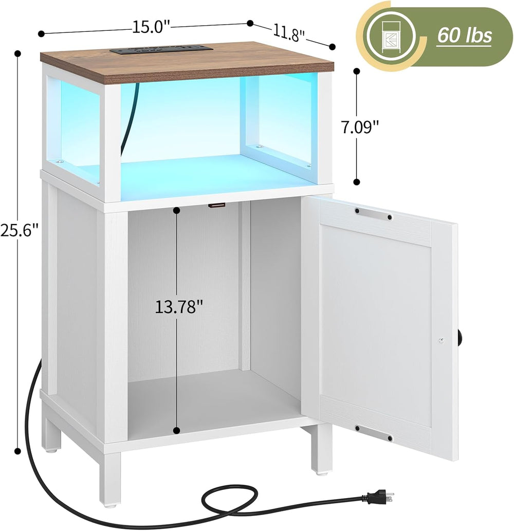 Yoobure Farmhouse NightStand with Charging Station,Wood Night Stand End Table...