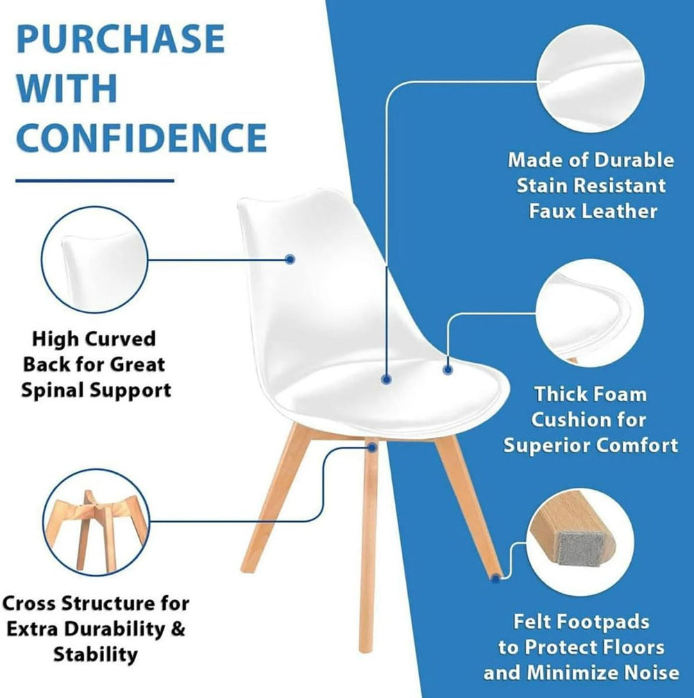Dining Chairs Set of 4, Modern Leather Kitchen Chairs with Wood Legs | White ...