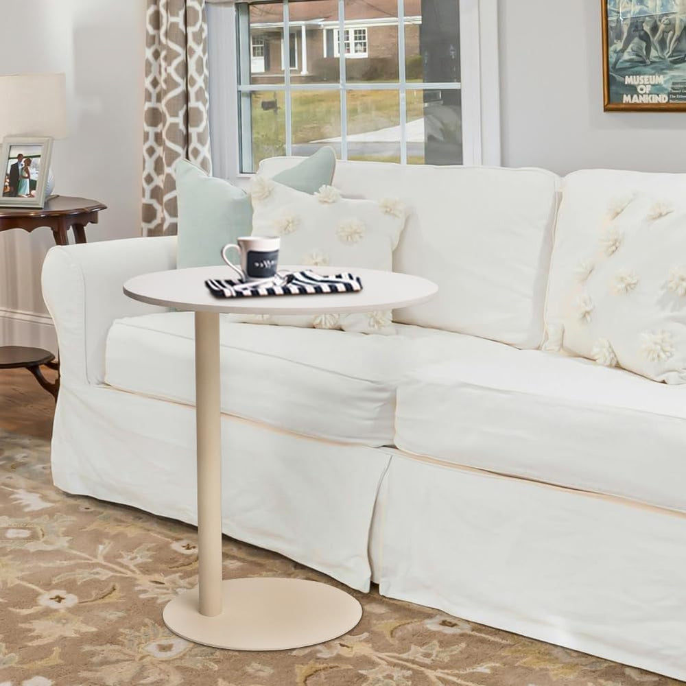 Marble Top Round Sofa Side Table Robust Iron Base with Elegant Design for Liv...